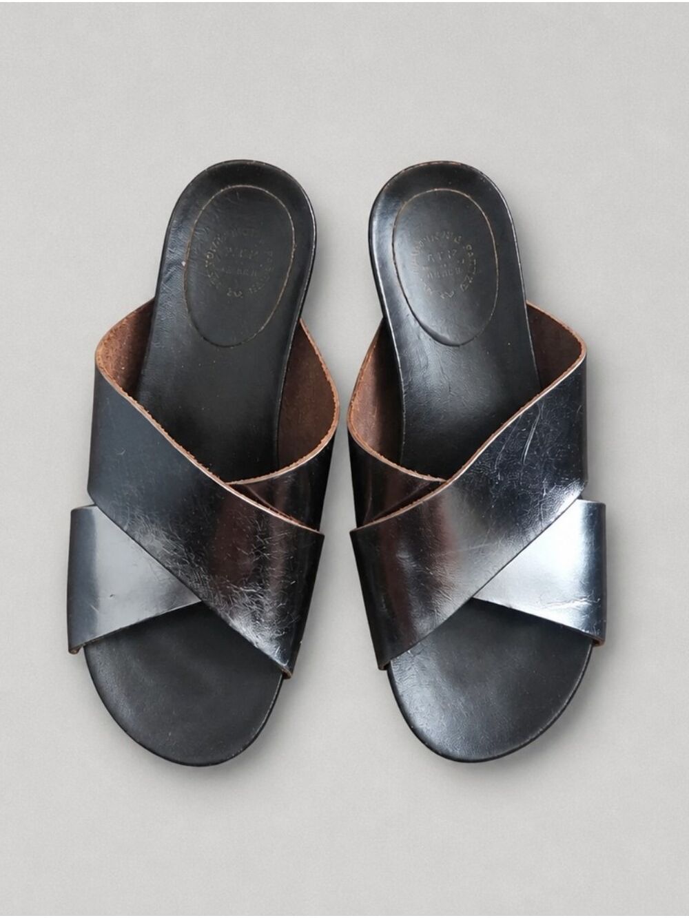 ATP Atelier Silver Leather Cross-Band Slide Sandals